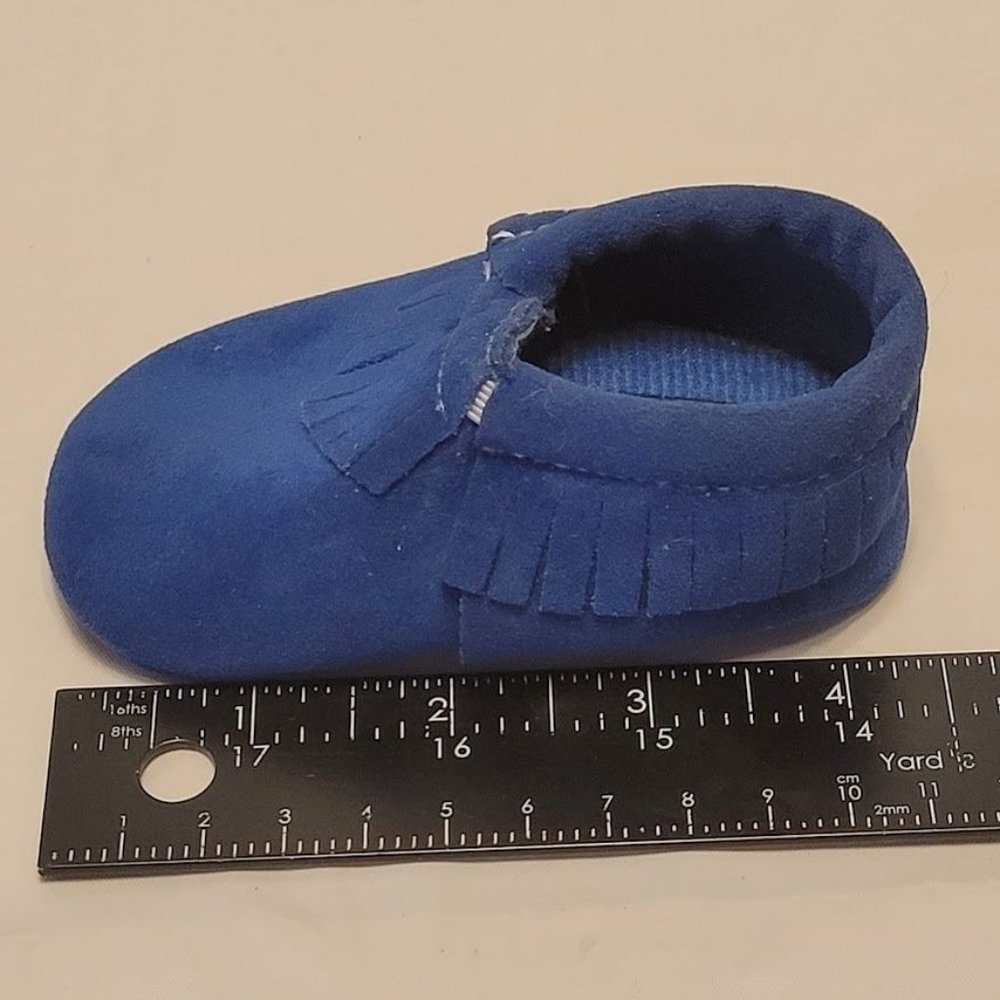 Romirus Blue Moccasins infant Toddler Baby Crib Shoe Size 1 - Picture 10 of 10
